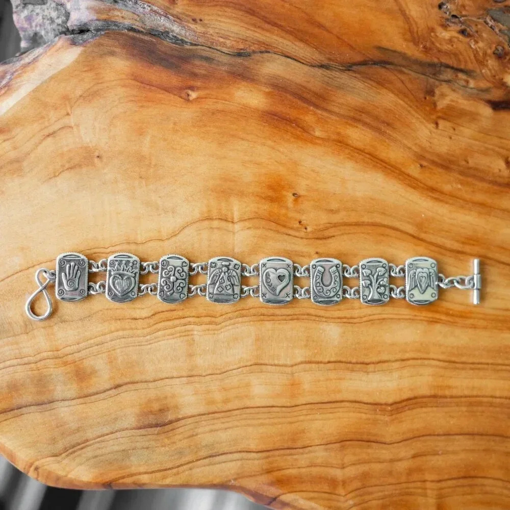 Brighton “Angel Heart” Silver Symbol Link Bracelet Infinity Toggle Clasp 8"